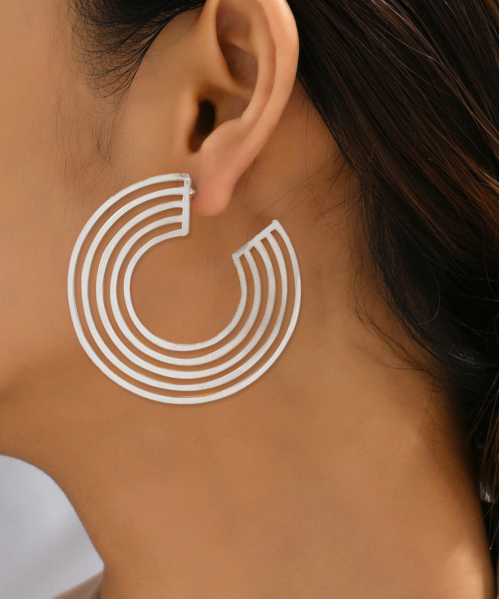 Boho Gold Metal Alloy C-Shape Hollow Out Hoop Earrings