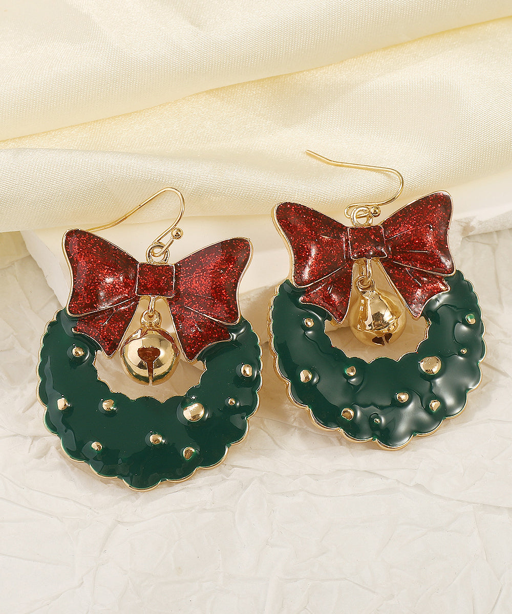 Boho Green Alloy Drip Glaze Bow Drop Earrings