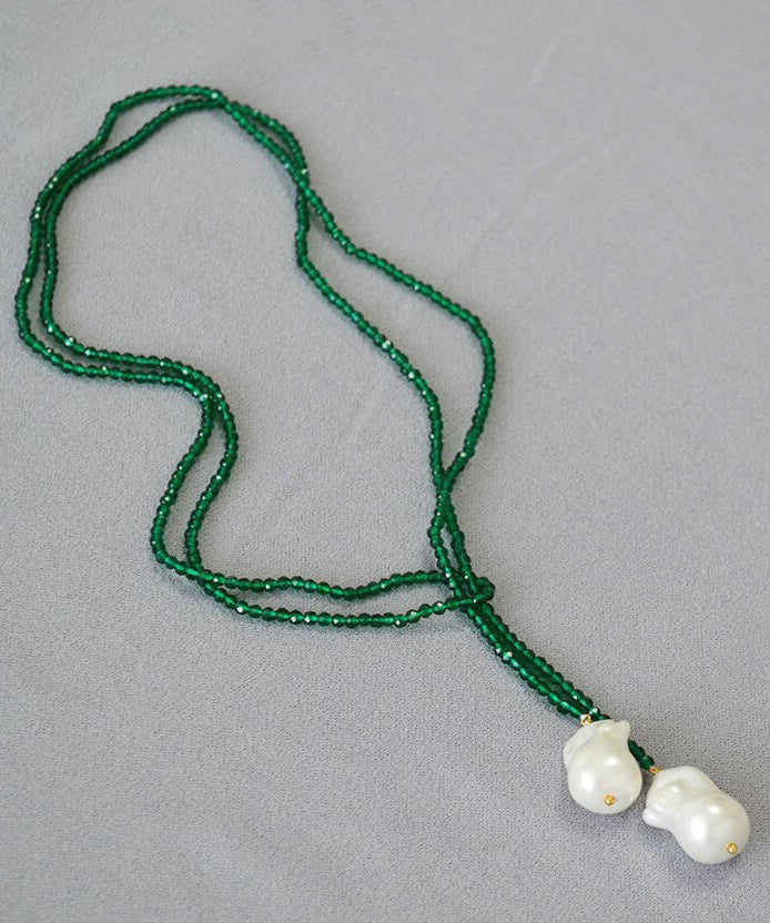 Boho Green Alloy Pearl Beading Pendant Necklace