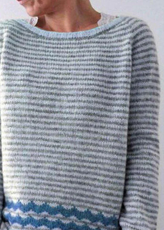 Boho Grey Striped O Neck Cozy Knit Sweaters Fall