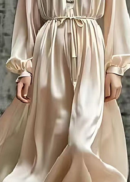 Boho Nude Tie Waist Exra Large Hem Silk Robe Dresses Summer