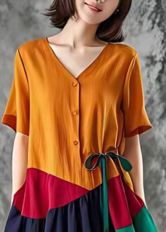 Boho Orange Oversized Patchwork Cotton Maxi Dresses Summer
