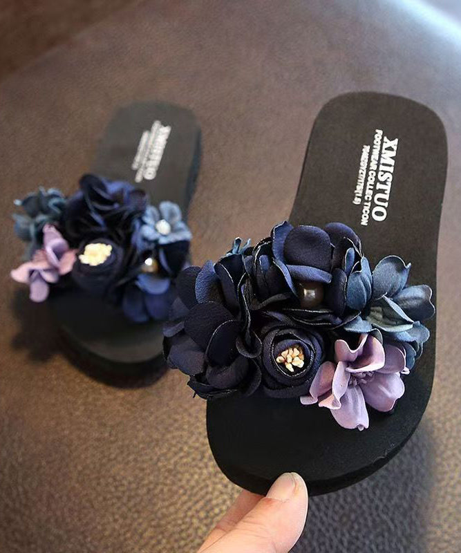 Boho Pink Floral Splicing Slide Sandals Peep Toe