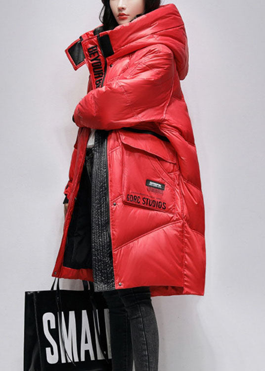 Boho Red Loose fashion Pockets Winter Duck Down Coat