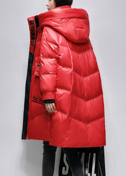 Boho Red Loose fashion Pockets Winter Duck Down Coat