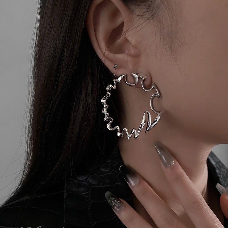 Boho Silk Metal Asymmetrical Exaggeration Hoop Earrings