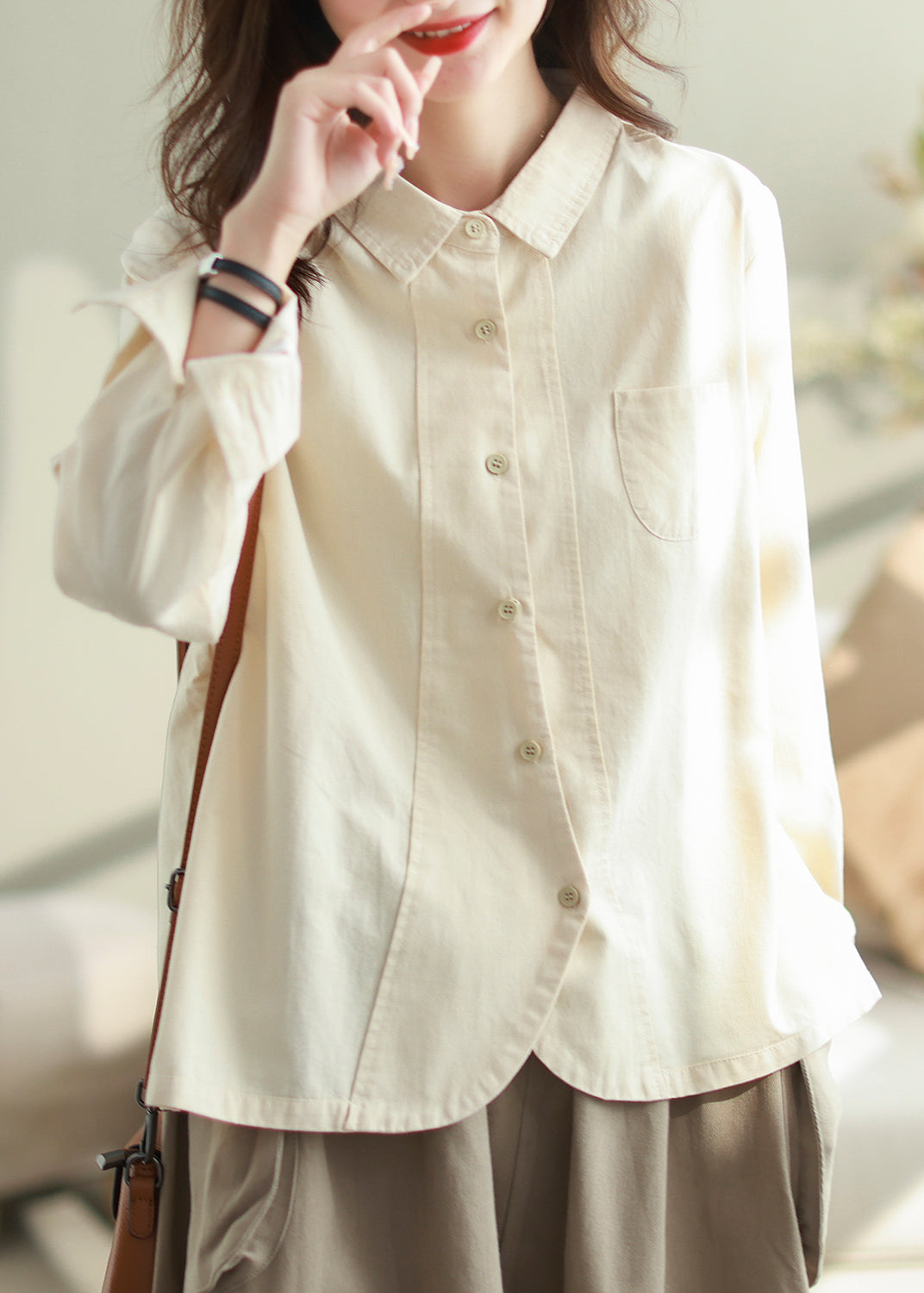 Boho White Oversized Patchwork Cotton Shirt Top Spring