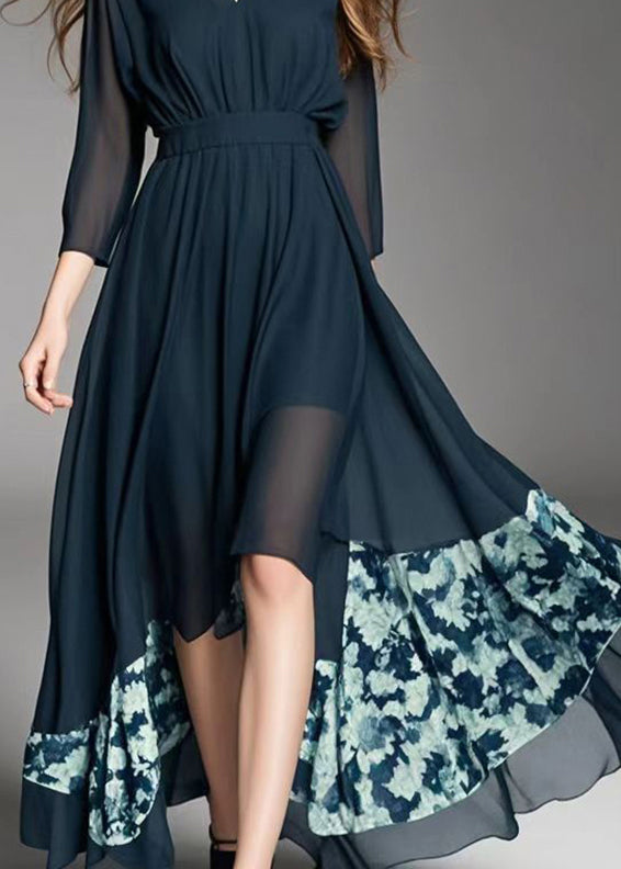 Boutique Black Asymmetrical Patchwork Exra Large Hem Chiffon Dress Summer