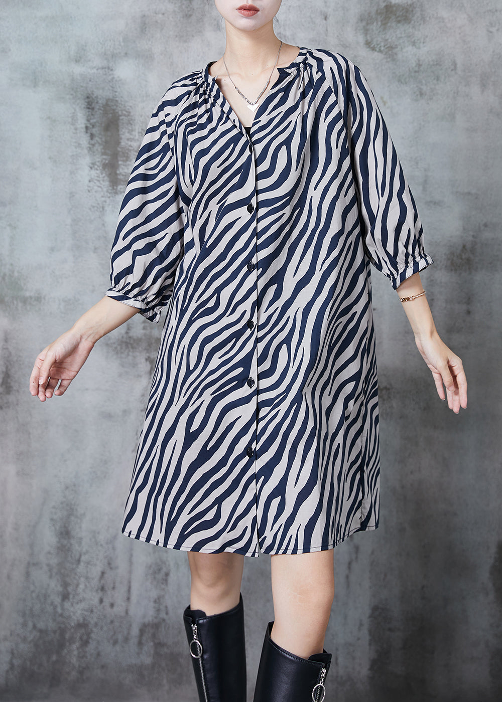 Boutique Blue V Neck Striped Chiffon Work Dress Summer