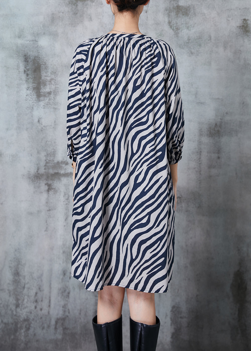 Boutique Blue V Neck Striped Chiffon Work Dress Summer