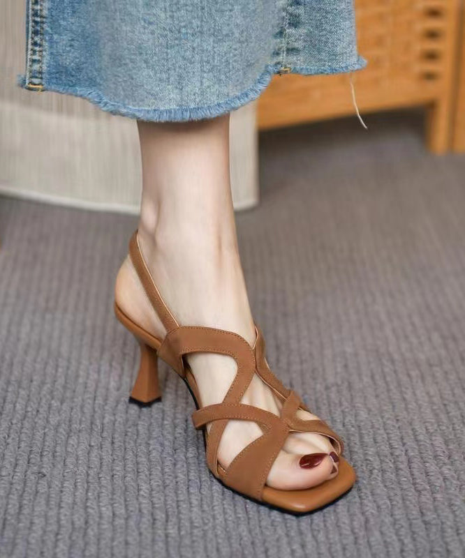 Boutique Brown Hollow Out Splicing High Heel Sandals