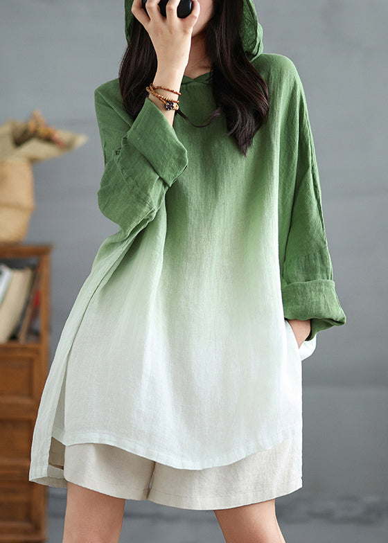 Boutique Gradient Green Oversized Cotton Hooded Tops Spring