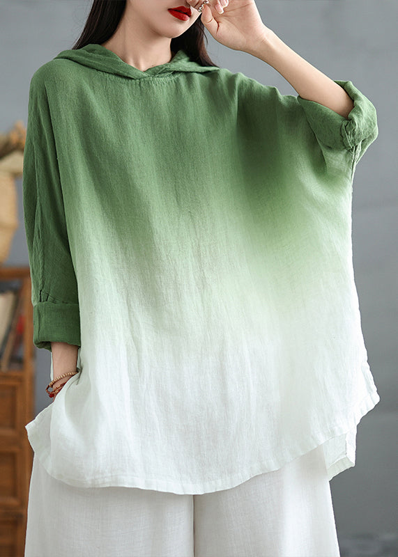 Boutique Gradient Green Oversized Cotton Hooded Tops Spring