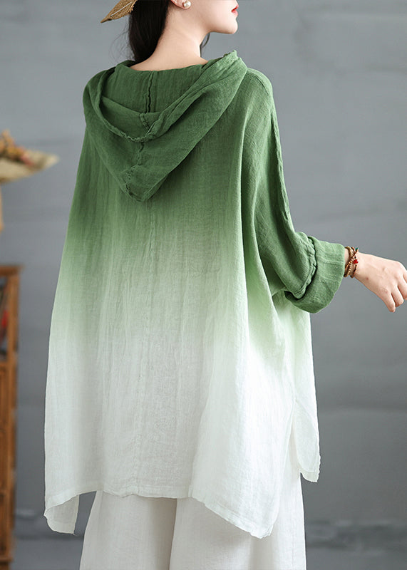 Boutique Gradient Green Oversized Cotton Hooded Tops Spring