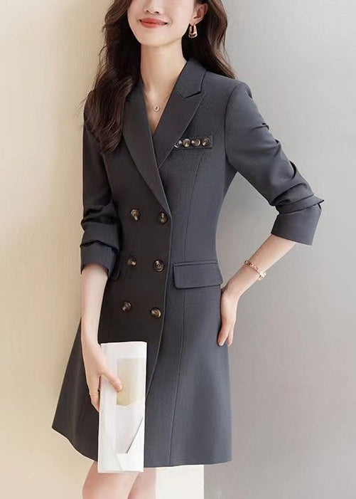 Boutique Grey Double Breast Silm Fit Coat Dresses Spring