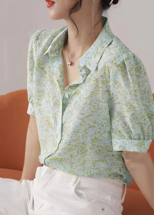 Boutique Light Green Print Cotton Shirt Tops Summer