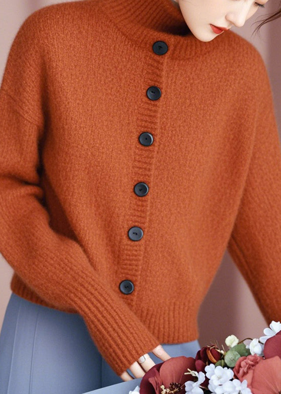 Boutique Orange Stand Collar Button Knit Cardigans Spring