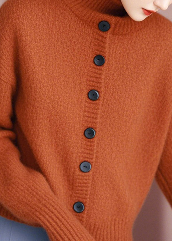 Boutique Orange Stand Collar Button Knit Cardigans Spring