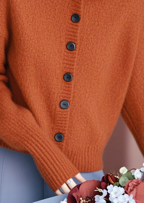 Boutique Orange Stand Collar Button Knit Cardigans Spring