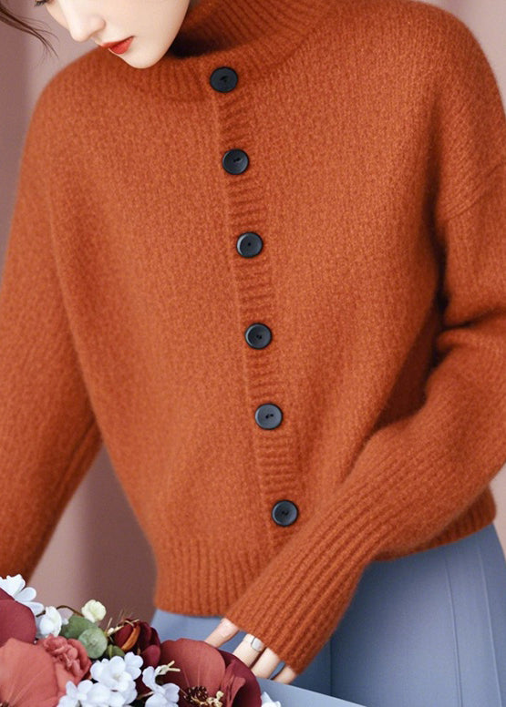 Boutique Orange Stand Collar Button Knit Cardigans Spring