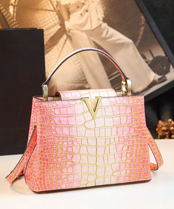 Boutique Pink Gradient Embossed Calf Leather Tote Handbag