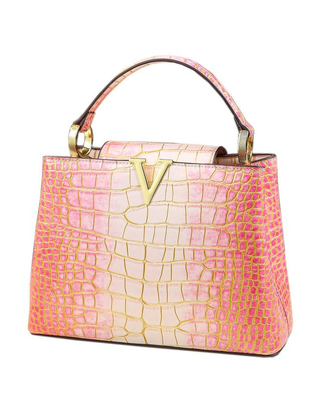 Boutique Pink Gradient Embossed Calf Leather Tote Handbag