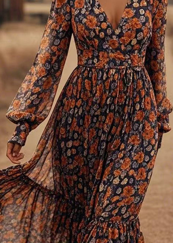 Boutique Print Tunic Chiffon Maxi Dress Spring