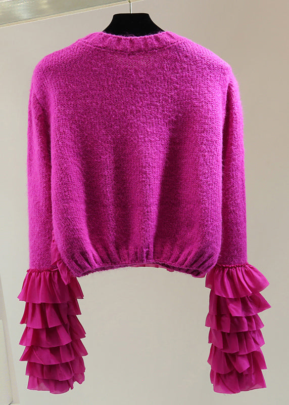 Boutique Rose Ruffled Patchwork Cotton Knitted Sweater Winter