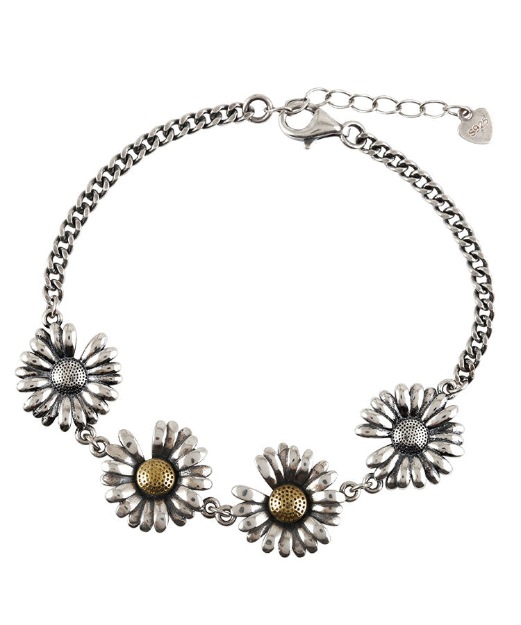 Boutique Silk Sterling Silver Little Daisy Charm Bracelet