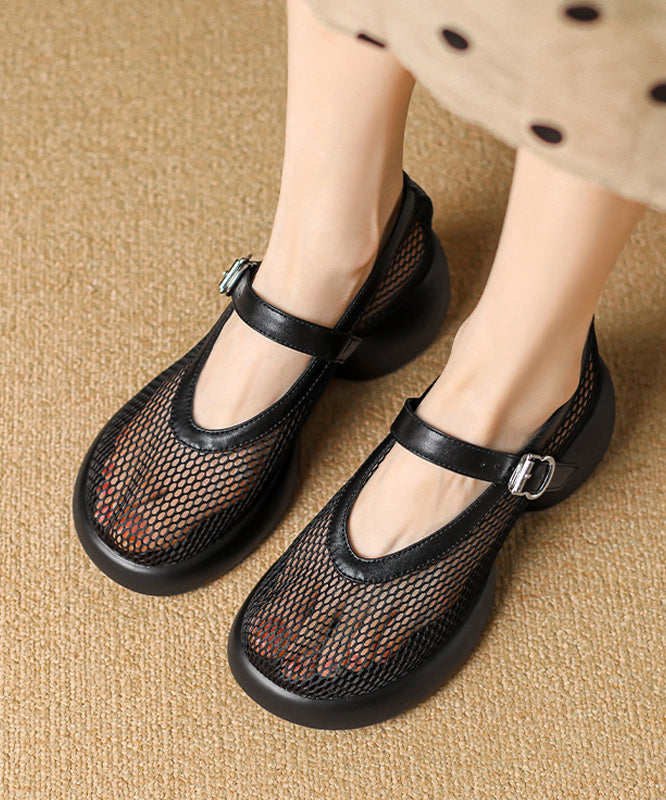 Boutique Splicing Chunky Sandals Black Breathable Mesh