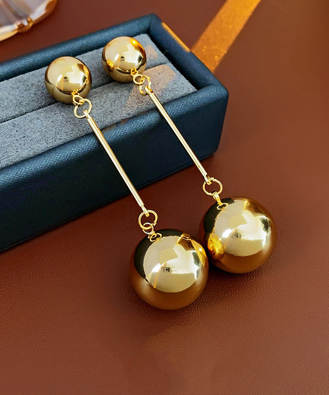 Brief Gold Copper Ball Tassel Drop Earrings