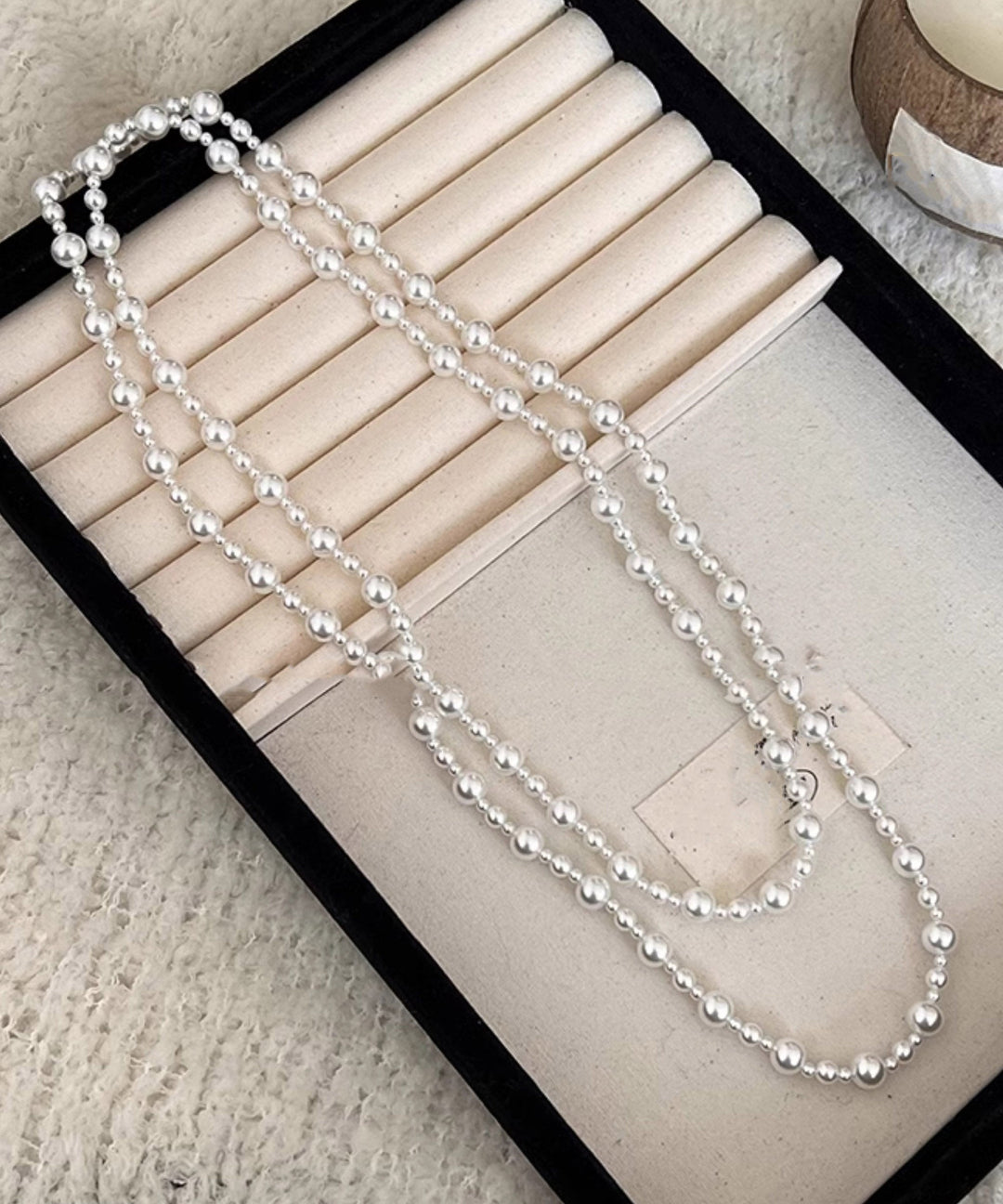 Brief White Alloy Pearl Beading Sweater Necklace