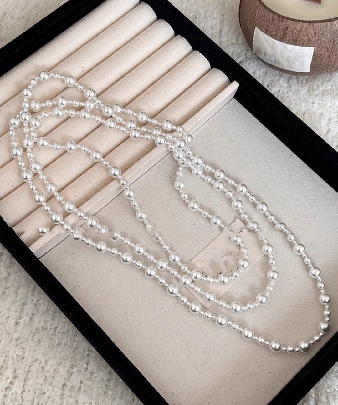 Brief White Alloy Pearl Beading Sweater Necklace