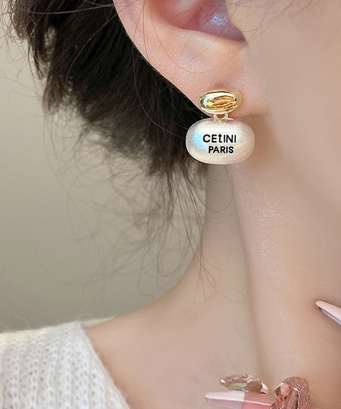 Brief White Sterling Silver Alloy Golden Bean Stud Earrings