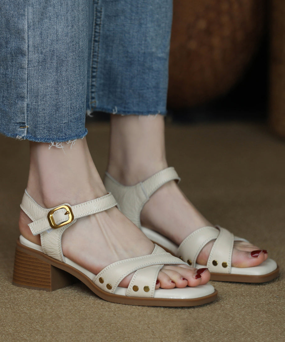 Brown Buckle Strap Splicing Chunky Sandals Peep Toe