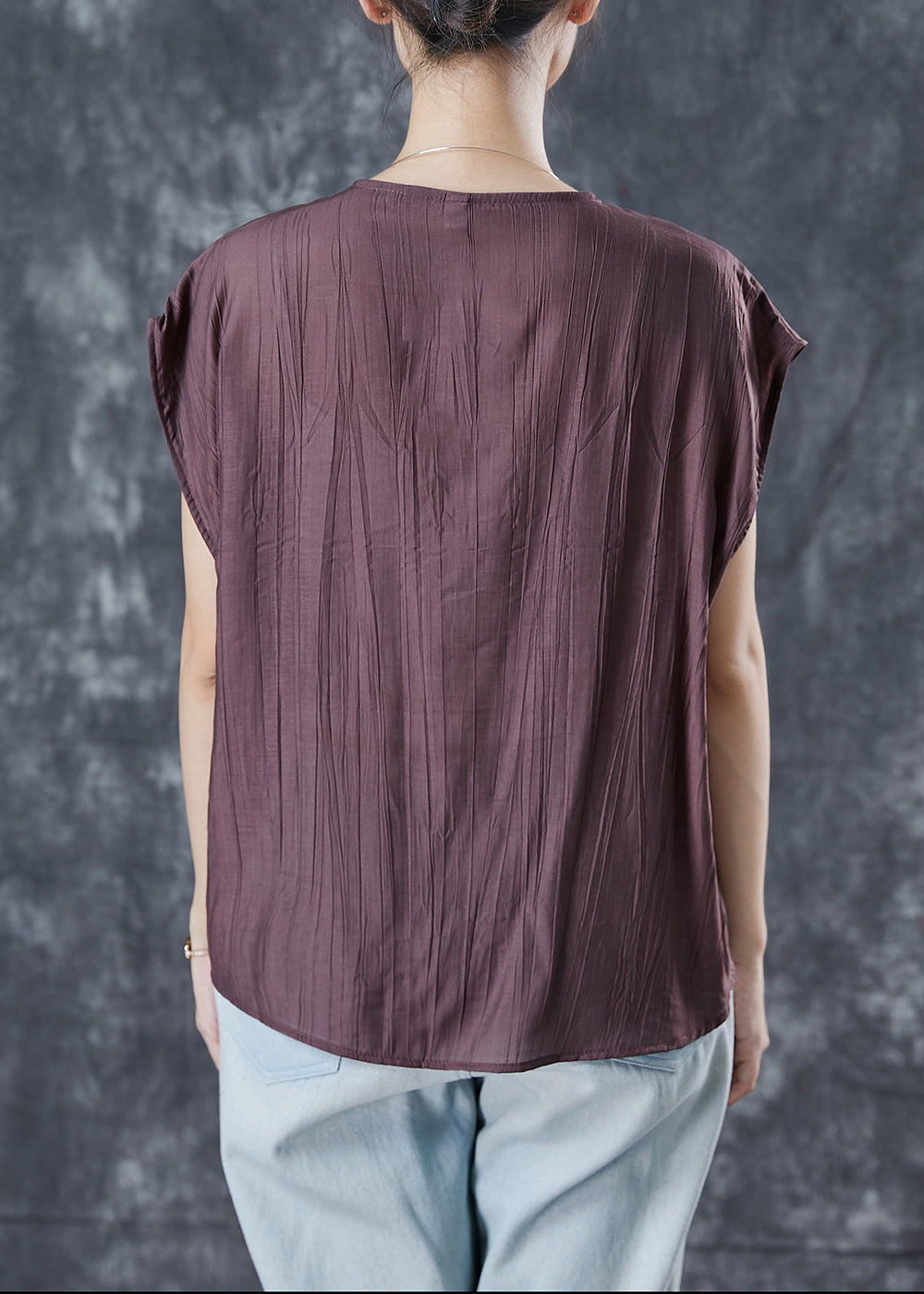 Brown Loose Linen Tank Tops Wrinkled Summer