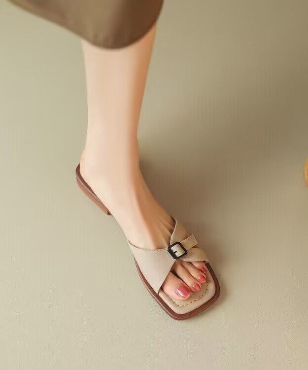 Brown Open Toe Slide Sandals Boutique Versatile Flat