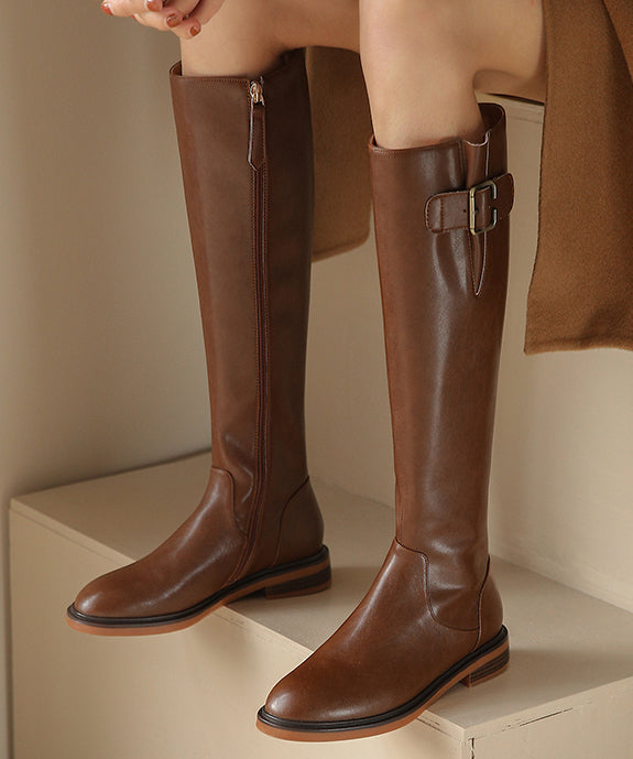 Brown Splicing Fashion Chunky Knee Boots