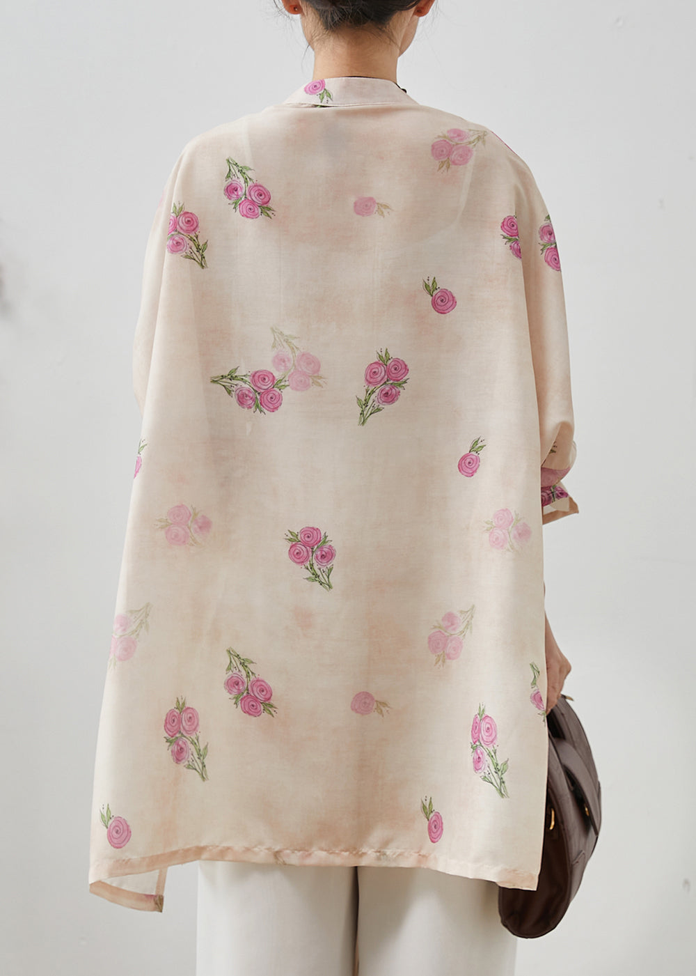 Casual Apricot Floral Chinese Button Linen Loose Shirt Top Spring