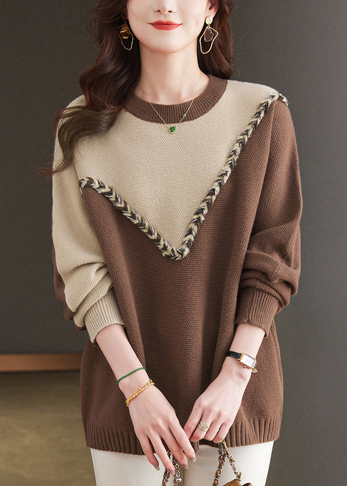 Casual Black O Neck Patchwork Woolen Knit Sweaters Spring