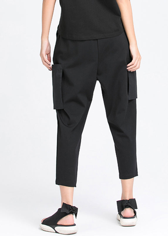 Casual Black Patchwork Harem Pants Spring