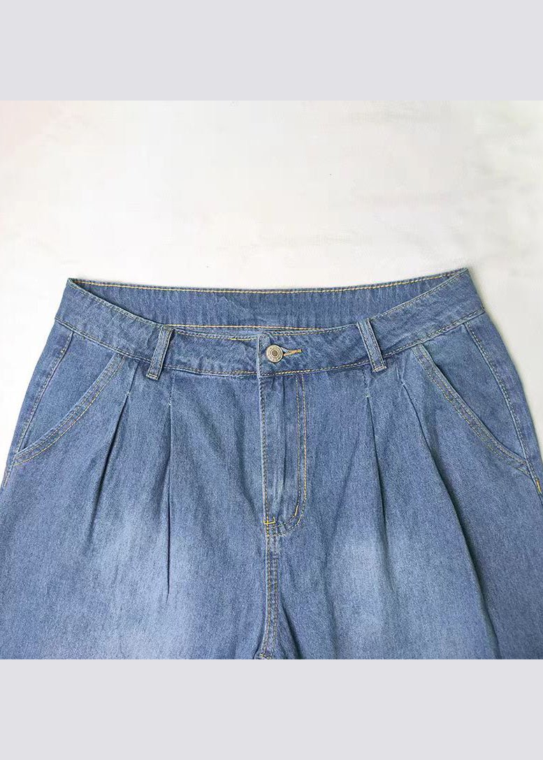 Casual Blue Pockets Denim Wide Leg Pants Spring