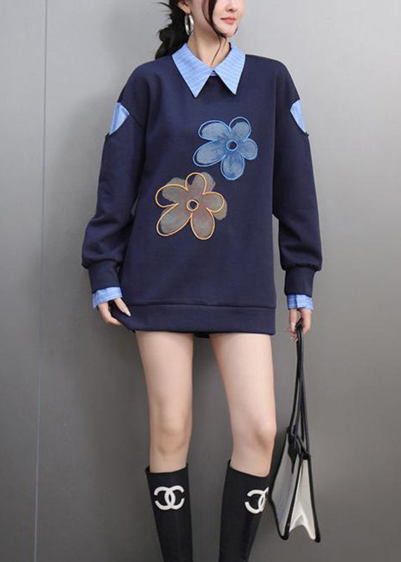 Casual Blue Striped Print Patchwork Sweatshirts Spring