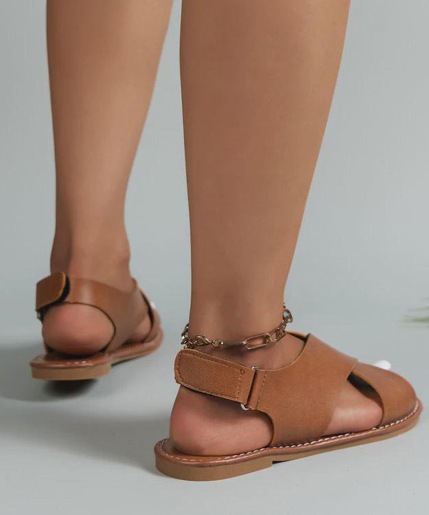 Casual Chocolate Faux Leather Comfy Sandals Cross Strap