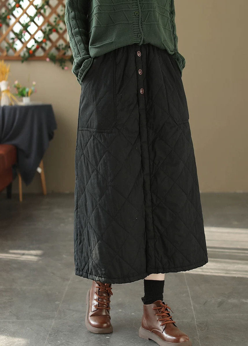 Casual Coffee Pockets Elastic Waist Fine Cotton Filled Skirt Winter