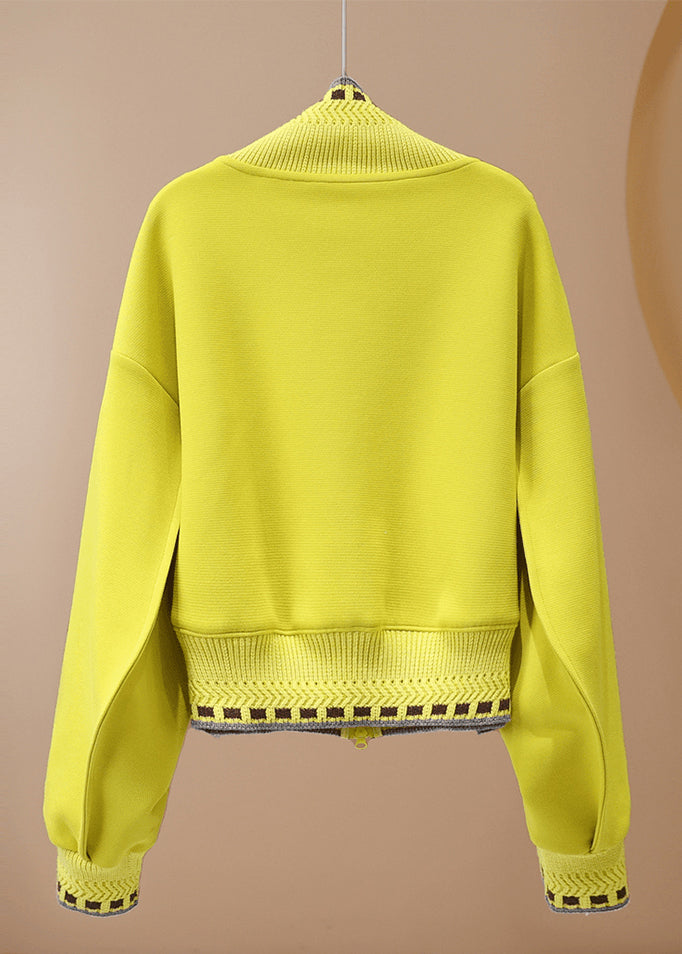 Casual Fluorescent Yellow Jacquard Cotton Jackets Spring