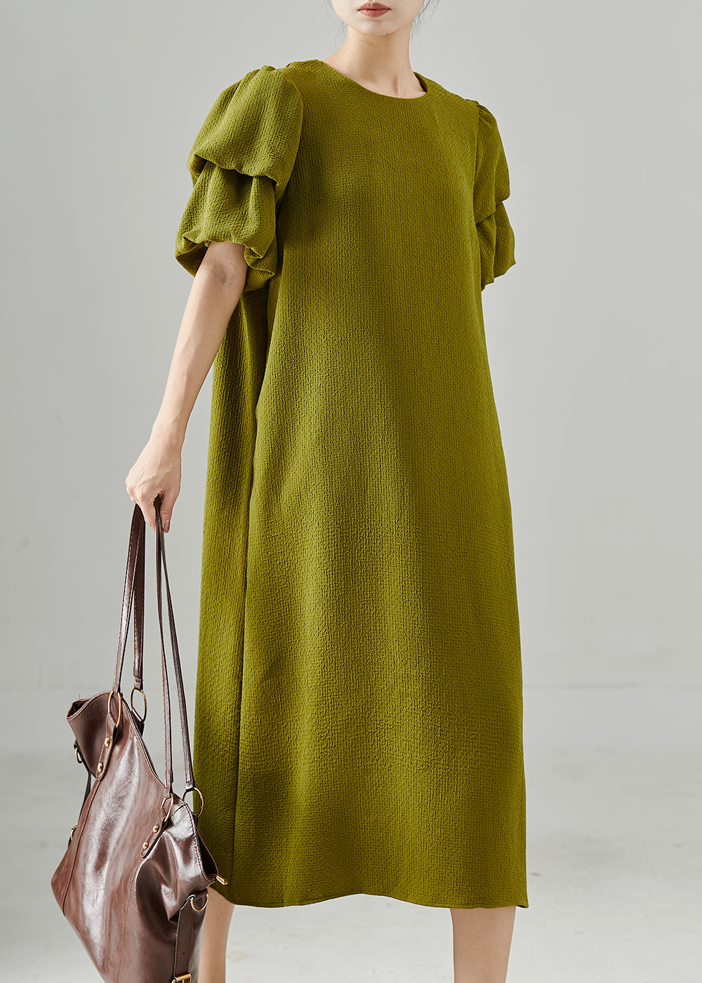 Casual Green Puff Sleeve Spandex Dresses Summer