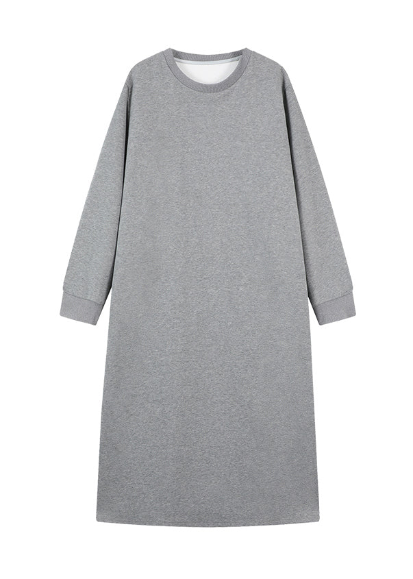 Casual Grey O Neck Loose Cotton Straight Dresses Fall