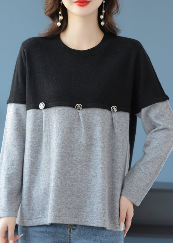 Casual Grey O Neck Patchwork Knit Sweater Spring