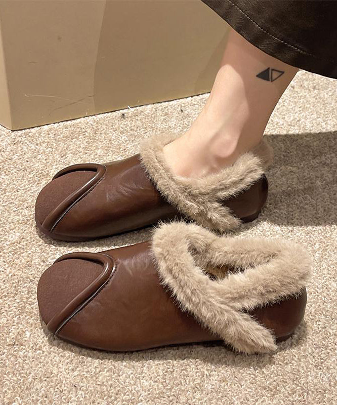 Casual Khaki Comfy Splicing Flat Feet Shoes Fuzzy Wool Lined